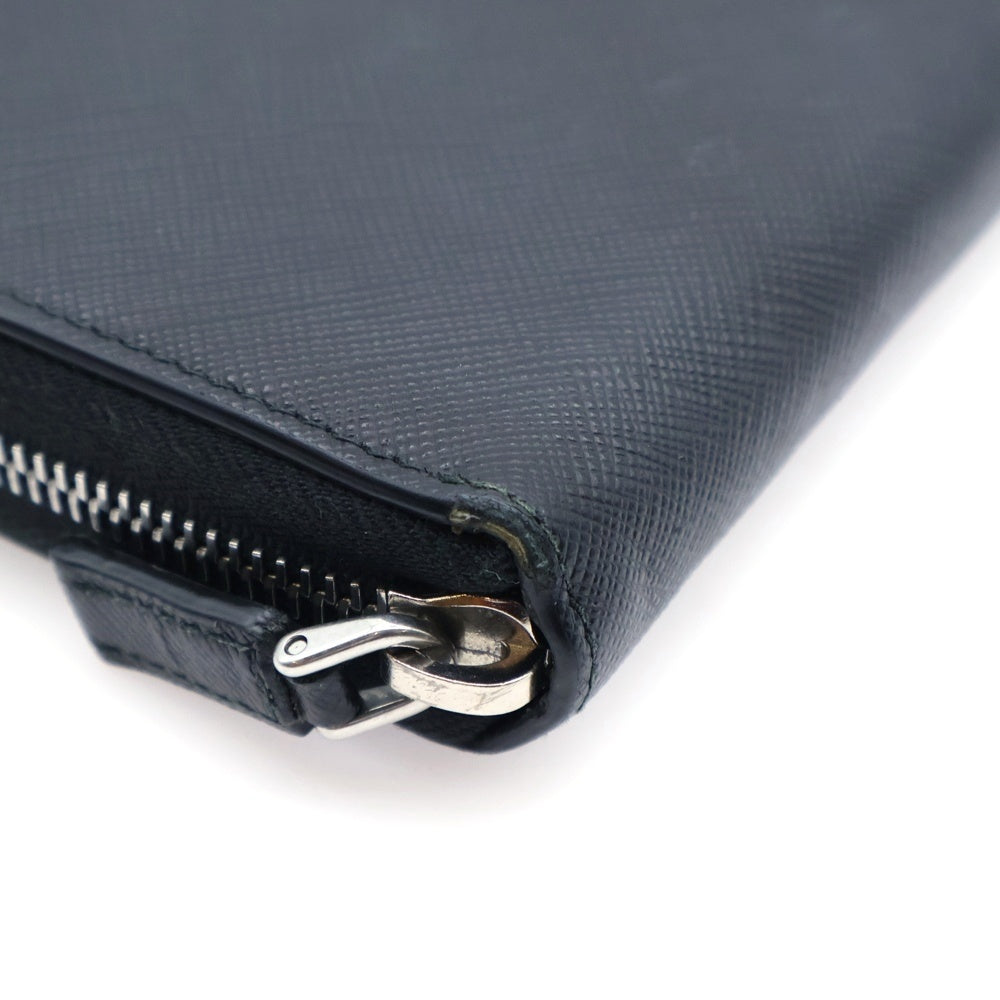 PRADA(プラダ) ラウンドファスナー エンボス加工 ロングウォレット 長財布 カードケース ブラック レザー 2ML317 シルバー金具