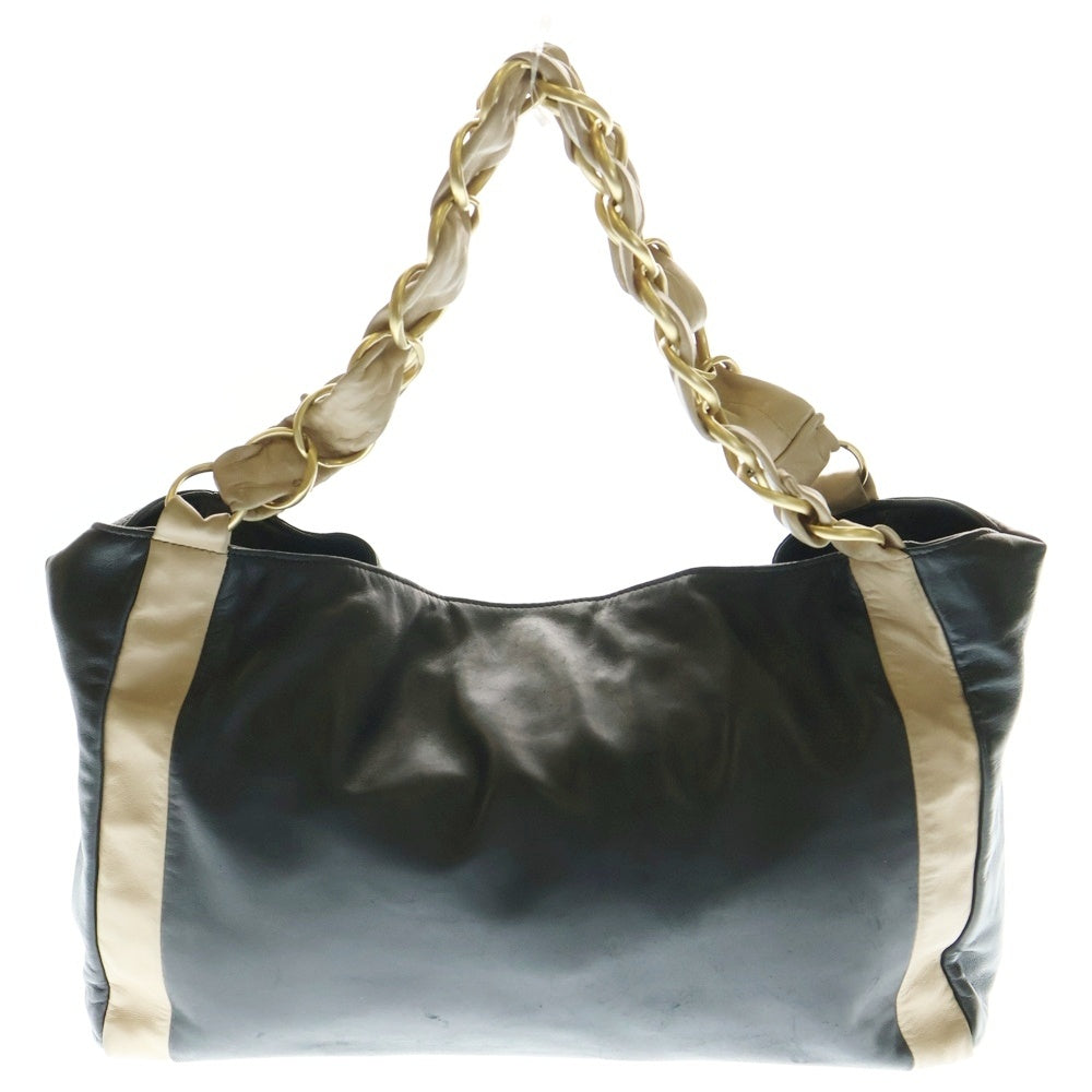 CHANEL(シャネル) ココマーク ビッグチェーン ハンドバッグ チェーンバッグ ブラック×ベージュ ラムスキン ゴールド金具