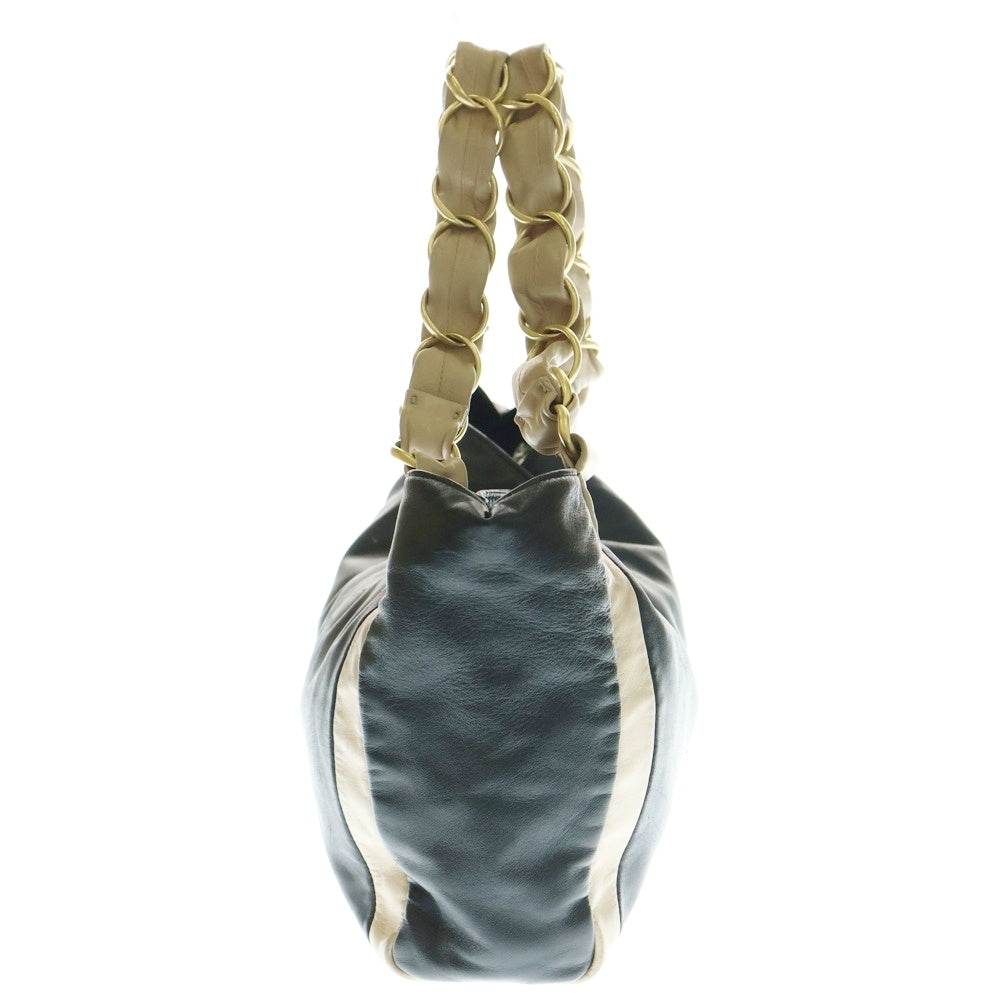 CHANEL(シャネル) ココマーク ビッグチェーン ハンドバッグ チェーンバッグ ブラック×ベージュ ラムスキン ゴールド金具