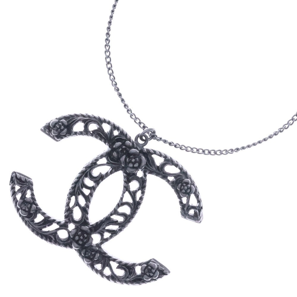 CHANEL(シャネル) ココマーク カメリア ロゴプレート ペンダント チェーン ネックレス シルバー B14 A
