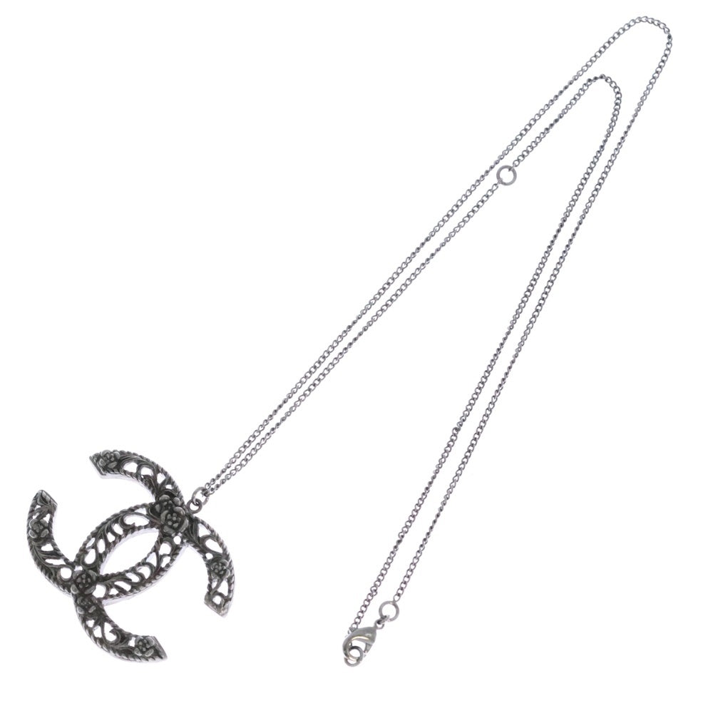 CHANEL(シャネル) ココマーク カメリア ロゴプレート ペンダント チェーン ネックレス シルバー B14 A