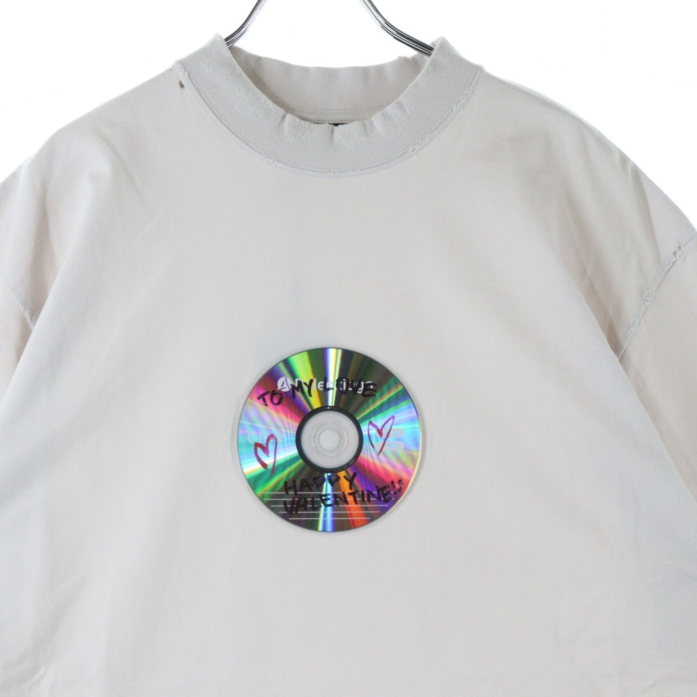 BALENCIAGA(バレンシアガ) TO MY LOVE HAPPY VALENTINE TEE トゥマイラブ ハッピーバレンタイン CD ダメージ加工クルーネック半袖Tシャツ カットソー アイボリー 764235 TQVE4