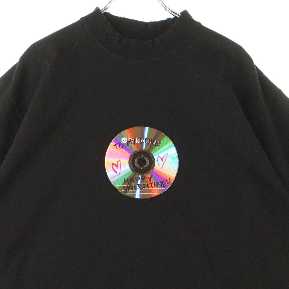 BALENCIAGA(バレンシアガ) TO MY LOVE HAPPY VALENTINE TEE トゥマイラブ ハッピーバレンタイン CD ダメージ加工クルーネック半袖Tシャツ カットソー ブラック 764235 TQVE5