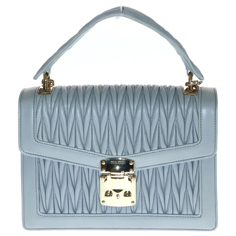 miumiu(ミュウミュウ) コンフィデンシャルマテラッセ 2wayバッグ ハンドバッグ ショルダーバッグ チェーンバッグ ライトグレー ラムスキン ゴールド金具