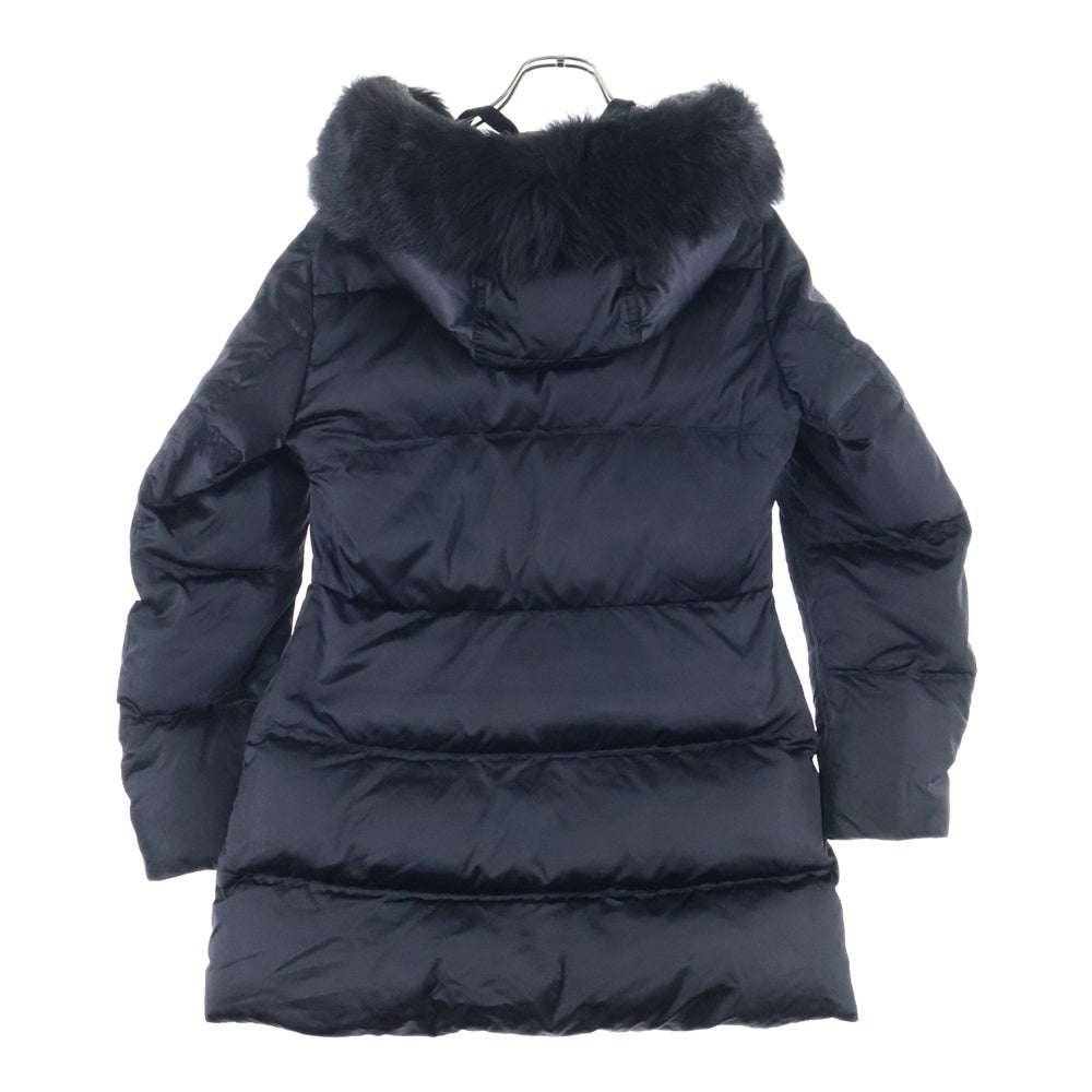 PRADA(プラダ) 20AW トライアングルロゴプレート ファー フーデッド ナイロン ジップアップ ダウン ロング ジャケット コート ブラック レディース 29P117
