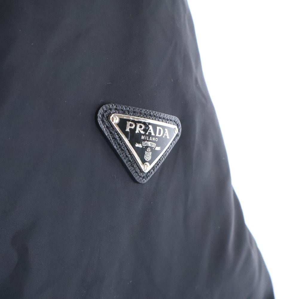 PRADA(プラダ) 20AW トライアングルロゴプレート ファー フーデッド ナイロン ジップアップ ダウン ロング ジャケット コート ブラック レディース 29P117