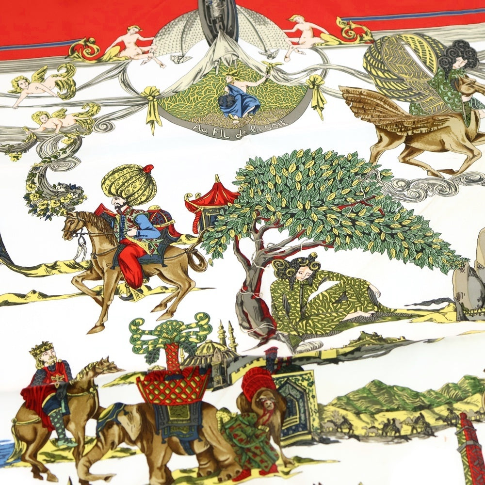 HERMES(エルメス) カレ90 Au fil de la sole / 絹糸の赴くままに シルクスカーフ レッド