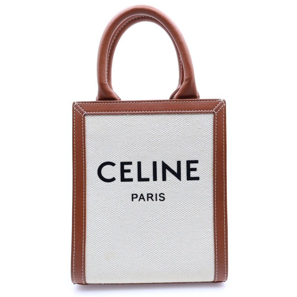CELINE(セリーヌ) バーティカル ミニ カバ ミニトートバッグ ハンドバッグ ブラウン×アイボリー レザー×キャンバス ゴールド金具