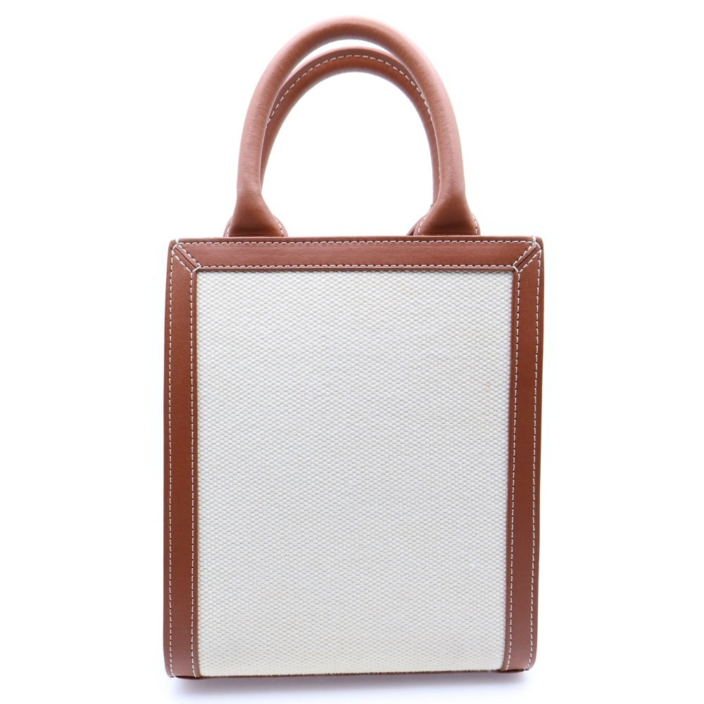CELINE(セリーヌ) バーティカル ミニ カバ ミニトートバッグ ハンドバッグ ブラウン×アイボリー レザー×キャンバス ゴールド金具