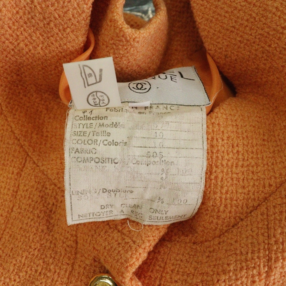 CHANEL(シャネル) ココマークボタン ウールツイード スタンドカラー 10B ジャケット オレンジ レディース