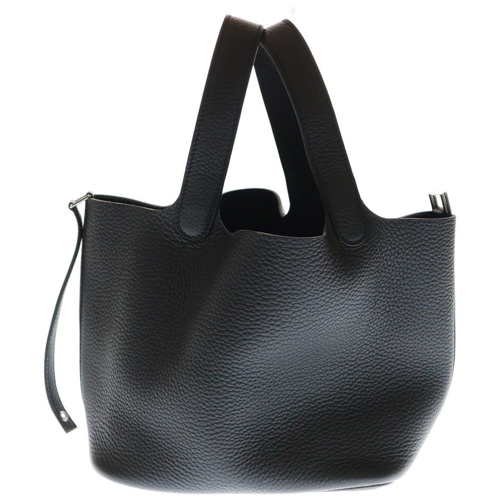 HERMES(エルメス) ピコタンロックMM トリヨンクレマンス レザー ハンドバッグ シルバー金具 ブラック K刻印