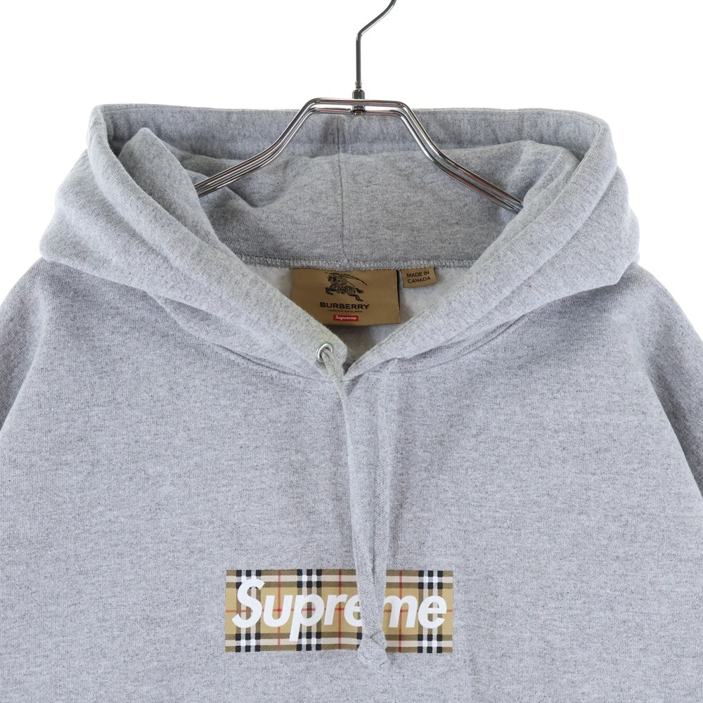 SUPREME(シュプリーム) 22SS ×BURBERRY Box Logo Hooded Sweatshirts バーバリー ノバチェック柄ボックスロゴプリント プルオーバースウェットパーカー フーディー グレー