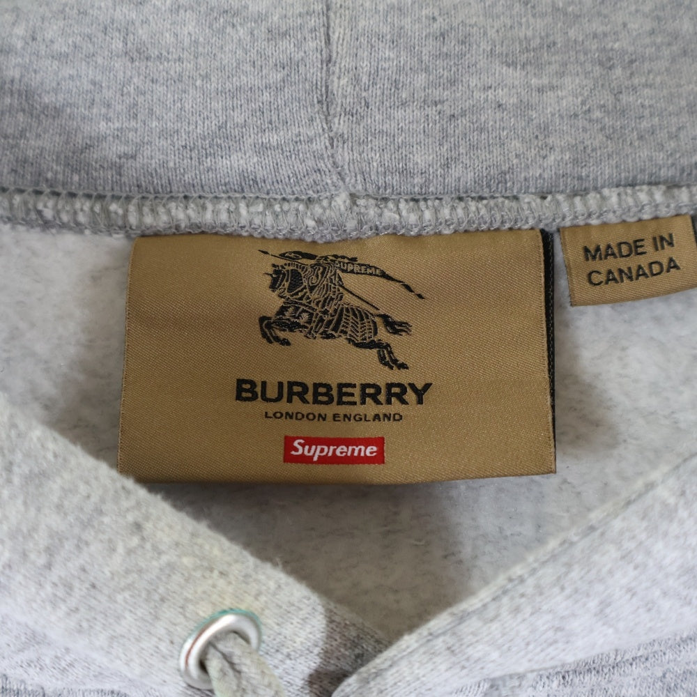 SUPREME(シュプリーム) 22SS ×BURBERRY Box Logo Hooded Sweatshirts バーバリー ノバチェック柄ボックスロゴプリント プルオーバースウェットパーカー フーディー グレー