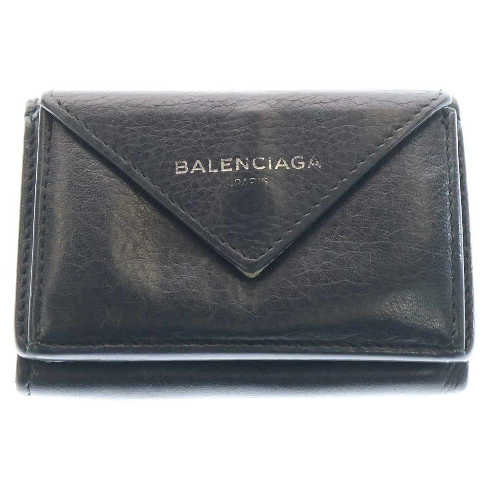 BALENCIAGA(バレンシアガ) ペーパーミニウォレット 三つ折り財布 コインケース ブラック レザー 391446