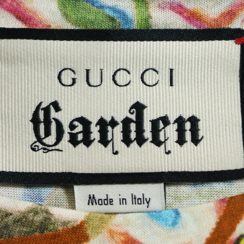 GUCCI(グッチ) GARDEN ガーデン バックロゴ アニマル フローラル 総柄プリント クルーネック 半袖Tシャツ カットソー マルチカラー グリーン/オレンジ 606155