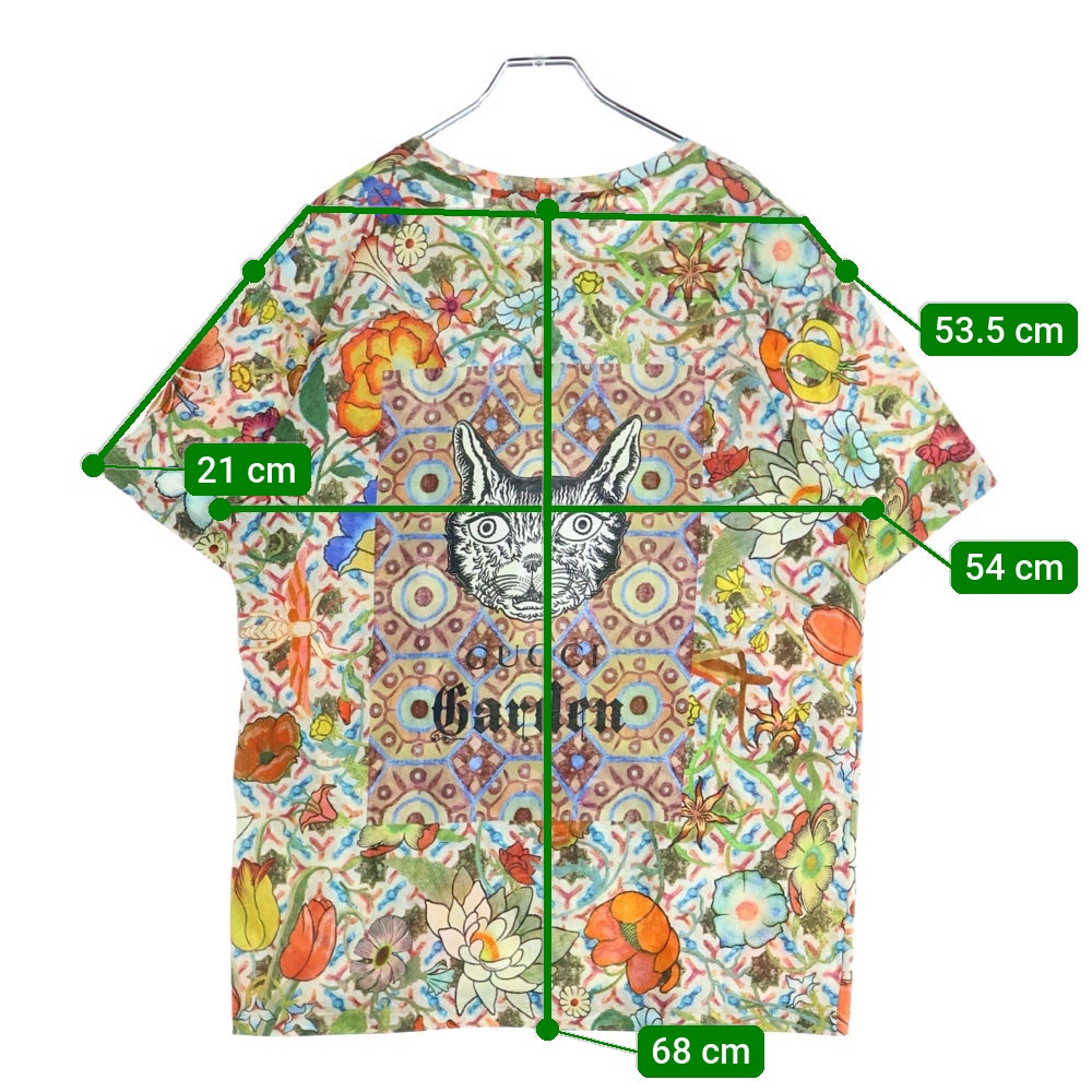 GUCCI(グッチ) GARDEN ガーデン バックロゴ アニマル フローラル 総柄プリント クルーネック 半袖Tシャツ カットソー マルチカラー グリーン/オレンジ 606155