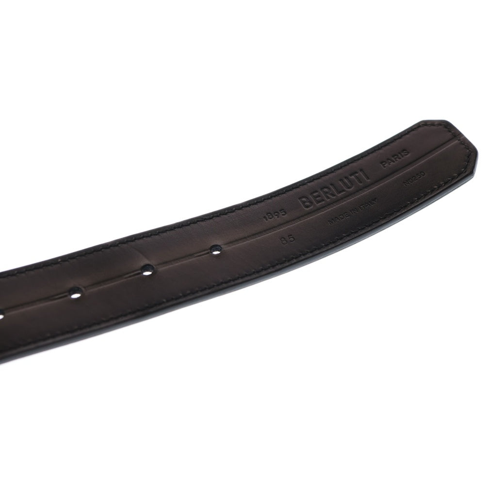 Berluti(ベルルッティ) クレストバックル カリグラフィー ベルト ブラウン レザー #85 N0250 シルバー金具 レディース