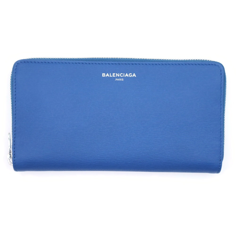 BALENCIAGA(バレンシアガ) エッセンシャル ラウンドジップ 長財布 ブルー レザー 392124