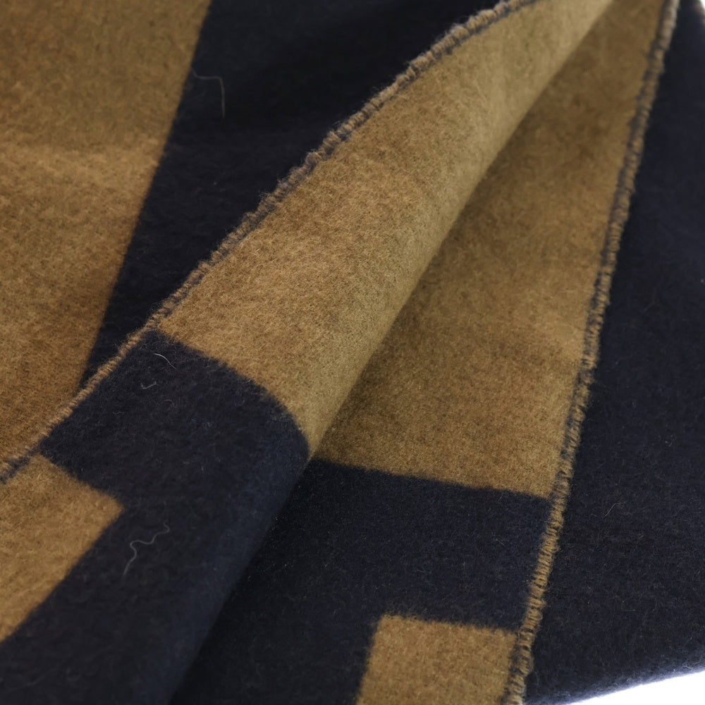 HERMES(エルメス) ホースビット マフラー フリンジ ストール ブラウン×ネイビー カシミヤ レディース