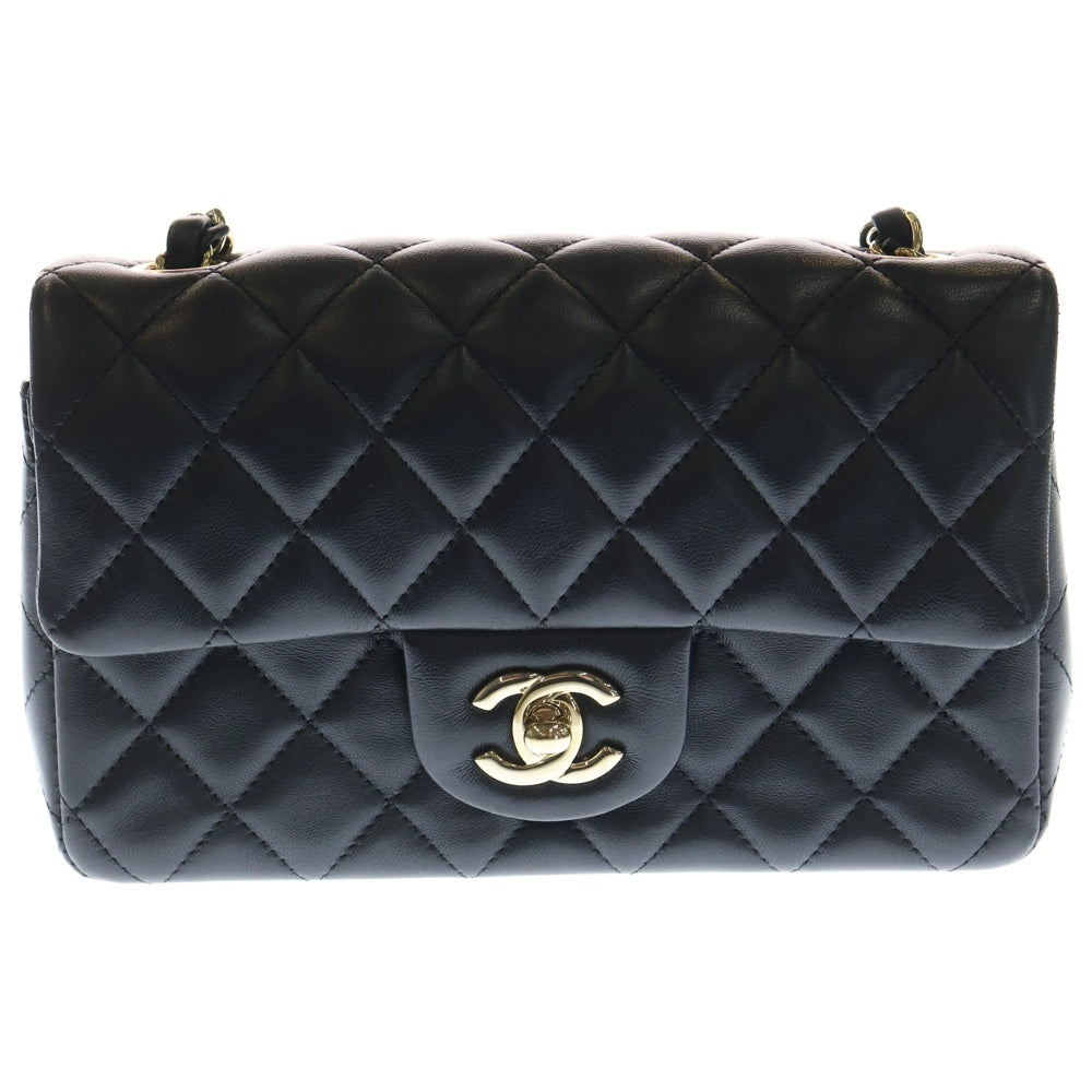 CHANEL(シャネル) マトラッセ20 シングルフラップ シングルチェーン ブラック ラムスキン ゴールド金具 レディース
