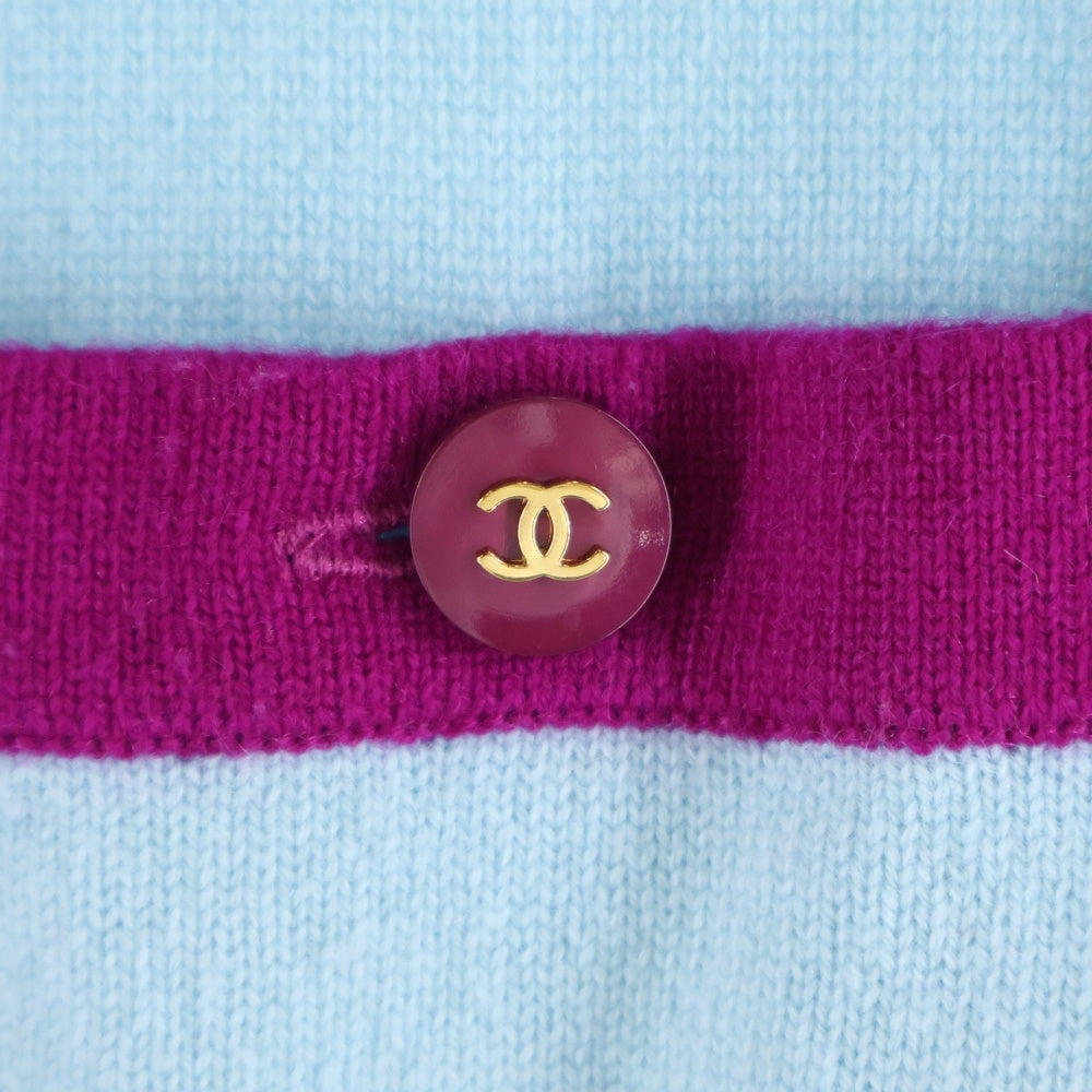 CHANEL(シャネル) 95AW ココマークボタン バイカラー カシミヤニット クルーネック カーディガン ジャケット ライトブルー/パープル レディース PO5223VO0244