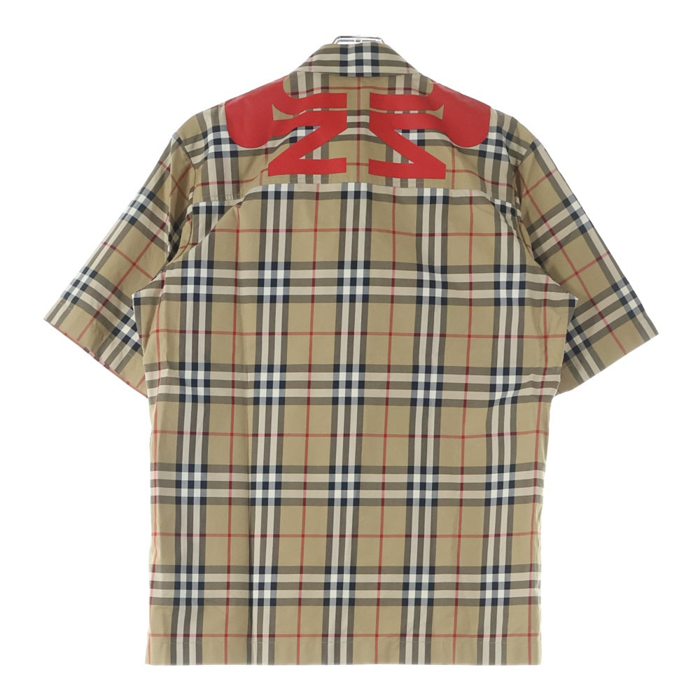 BURBERRY(バーバリー) 22SS UNIVERSAL PASSPORT ユニバーサル パスポート ノバチェック総柄 ハーフジップ プルオーバー 半袖シャツ ベージュ/レッド 8052446