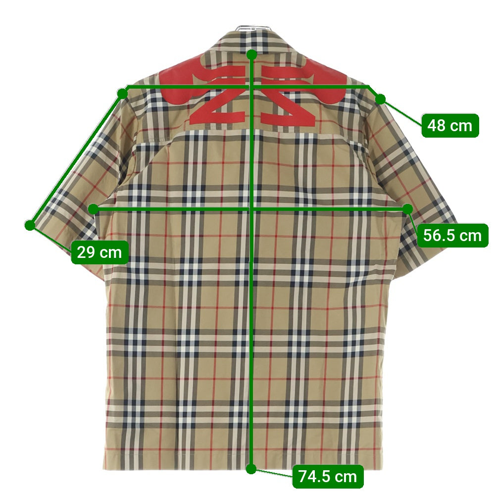 BURBERRY(バーバリー) 22SS UNIVERSAL PASSPORT ユニバーサル パスポート ノバチェック総柄 ハーフジップ プルオーバー 半袖シャツ ベージュ/レッド 8052446