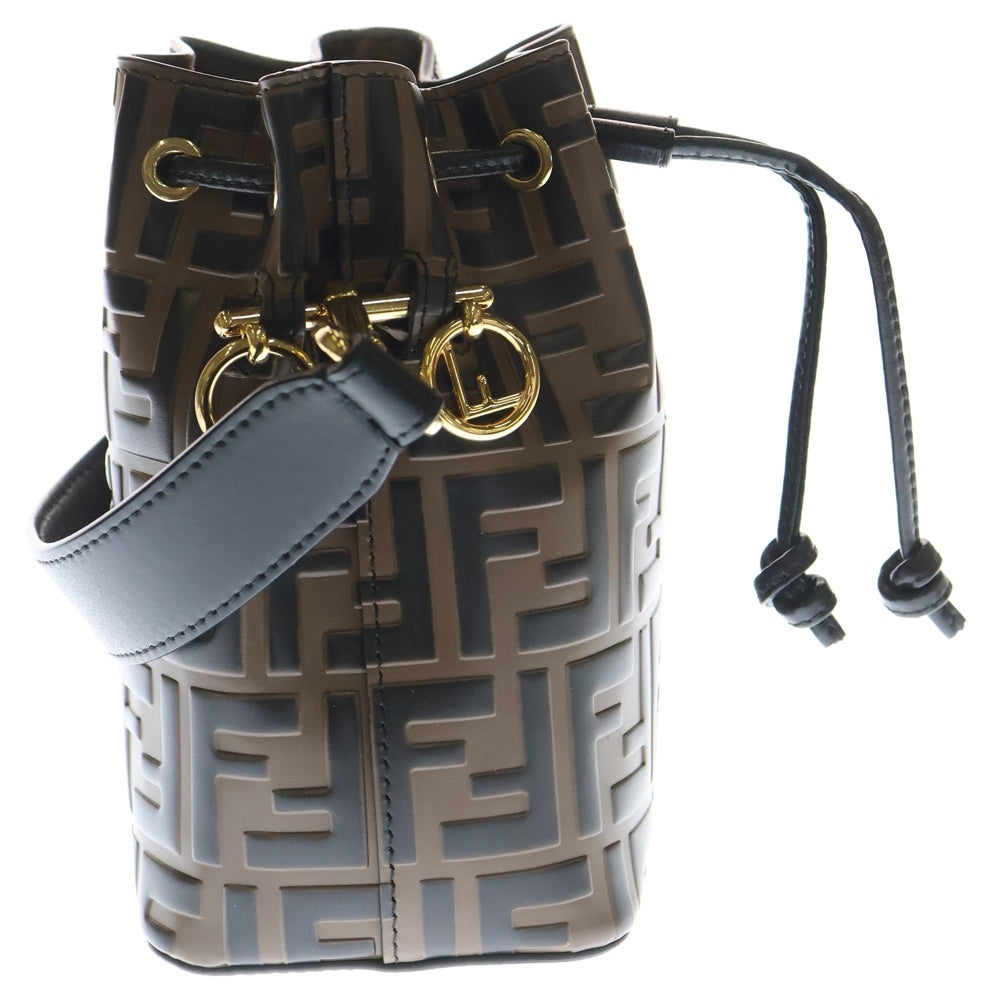 FENDI(フェンディ) モントレゾール ミニショルダーバッグ ブラック×ブラウン ズッカ柄 エナメル 8BS010