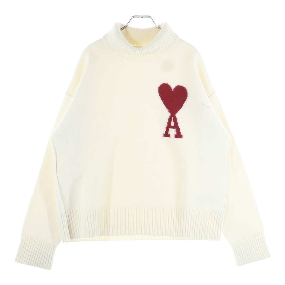 AMI Alexandre Mattiussi(アミアレクサンドルマテュッシ) Ami de Coeur アミ ドゥ クール ハートロゴジャガード タートルネック プルオーバー 長袖ニット セーター アイボリー BFUKS406.018