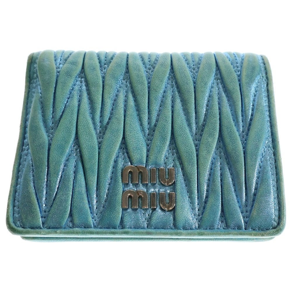 miumiu(ミュウミュウ) マテラッセ 2つ折り財布 コンパクトウォレット コインケース メタリックブルー レザー 5MV204 シルバー金具 レディース