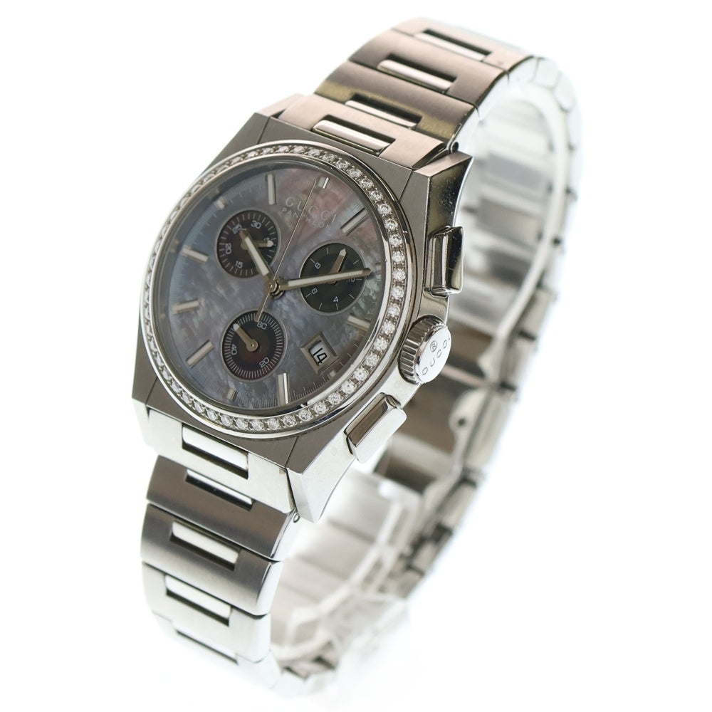 GUCCI(グッチ) パンテオン デイト クロノグラフ スモールセコンド グレーシェル文字盤 クォーツ ステンレスウォッチ 腕時計 シルバー SS/QZ 115.4 レディース