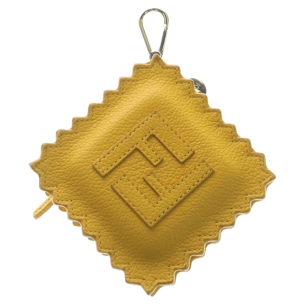 FENDI(フェンディ) ラビオロ ロゴ バッグチャーム ポーチ ケース イエロー レザー シルバー金具