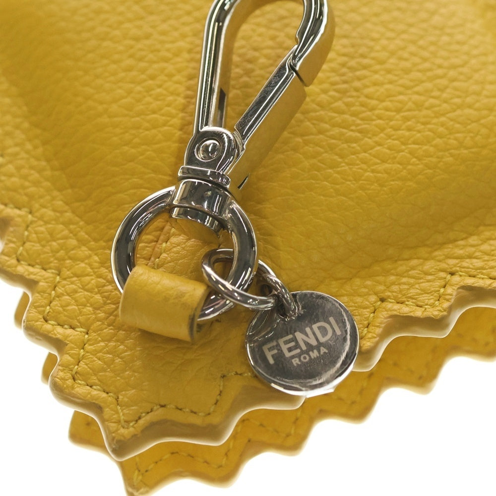 FENDI(フェンディ) ラビオロ ロゴ バッグチャーム ポーチ ケース イエロー レザー シルバー金具