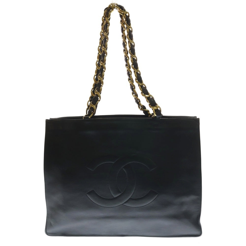 CHANEL(シャネル) ココマーク ブラック レザー チェーントートバッグ ゴールド金具 レディース