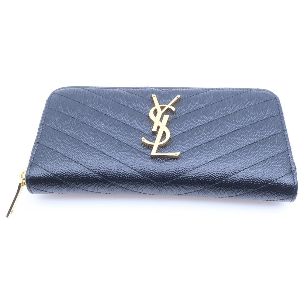 SAINT LAURENT PARIS(サンローランパリ) カサンドラ ラウンドファスナー財布 ロングウォレット カードケース ブラック レザー ゴールド金具