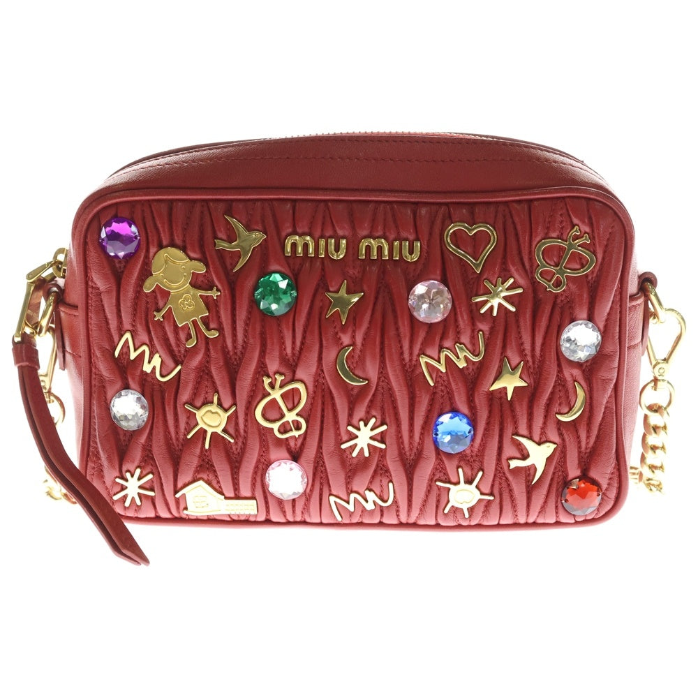 miumiu(ミュウミュウ) マテラッセ アイコニック ビジュー チェーンショルダーバッグ レッド 5BH118 レディース