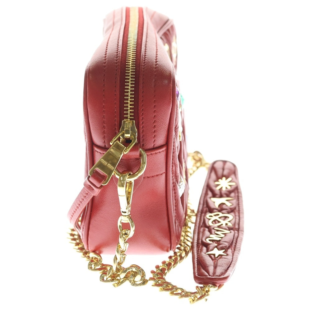 miumiu(ミュウミュウ) マテラッセ アイコニック ビジュー チェーンショルダーバッグ レッド 5BH118 レディース