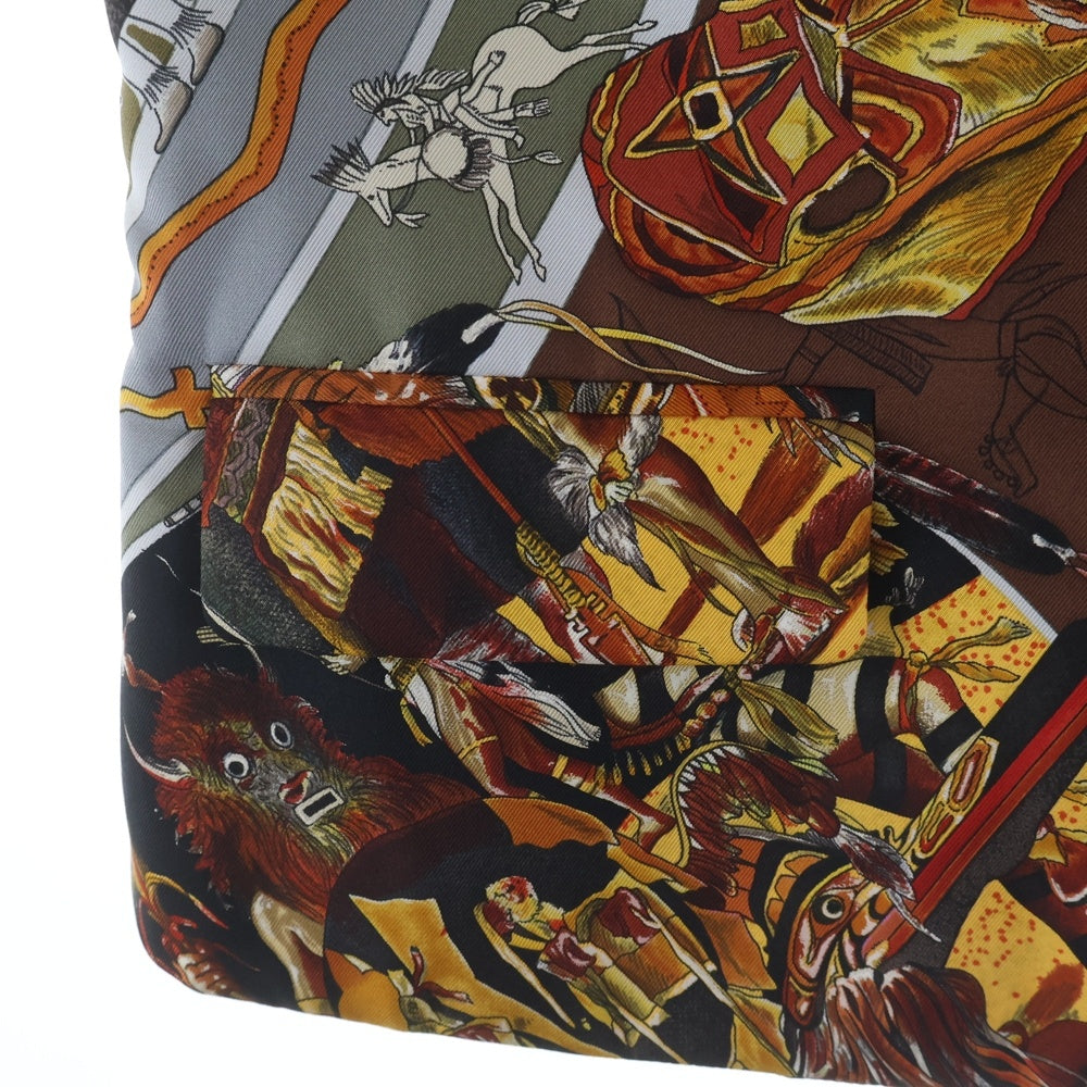 HERMES(エルメス) マルジェラ期 総柄プリント シルク ジップアップ ノースリーブジャケット ベスト ブラウン レディース