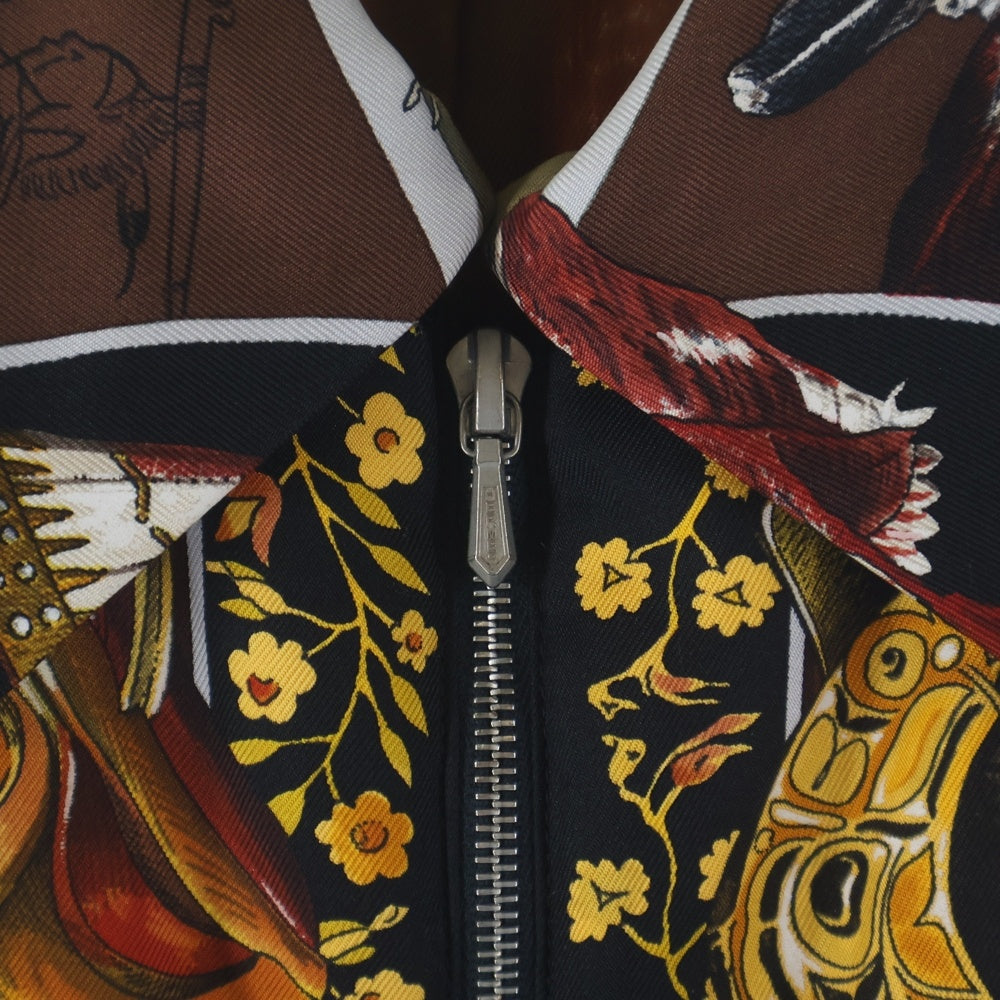 HERMES(エルメス) マルジェラ期 総柄プリント シルク ジップアップ ノースリーブジャケット ベスト ブラウン レディース
