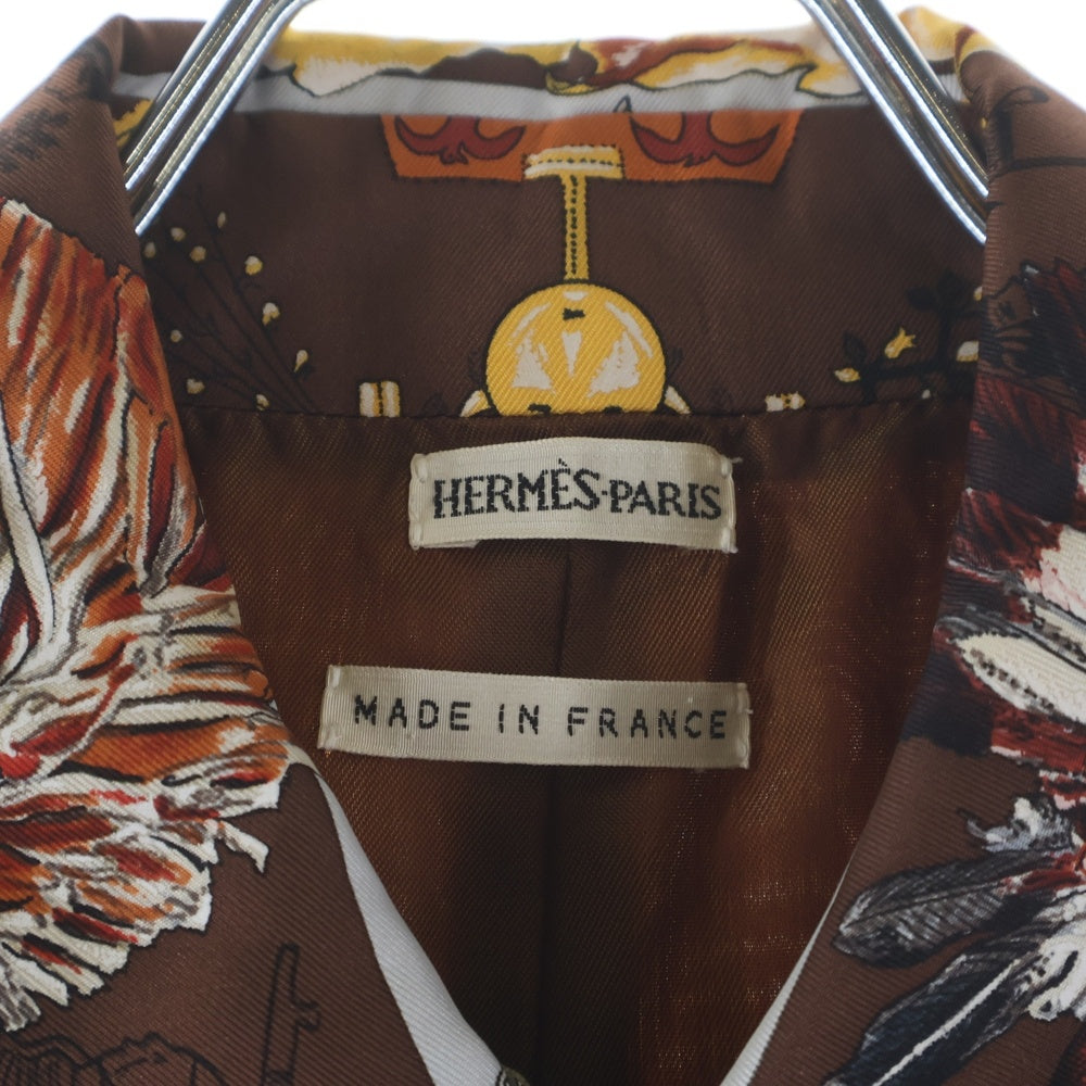 HERMES(エルメス) マルジェラ期 総柄プリント シルク ジップアップ ノースリーブジャケット ベスト ブラウン レディース