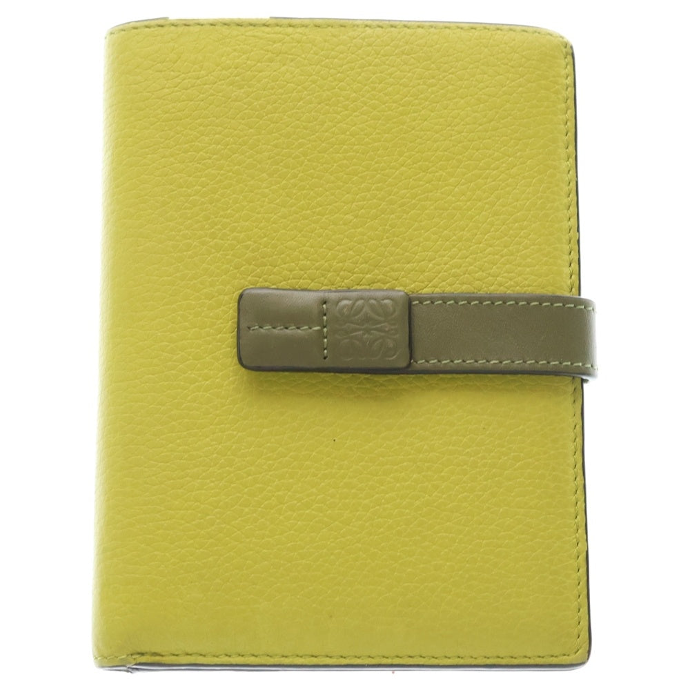 LOEWE(ロエベ) ヴァーティカルウォレット コンパクトウォレット 二つ折り財布 コインケース グリーン×カーキ レザー ゴールド金具 レディース