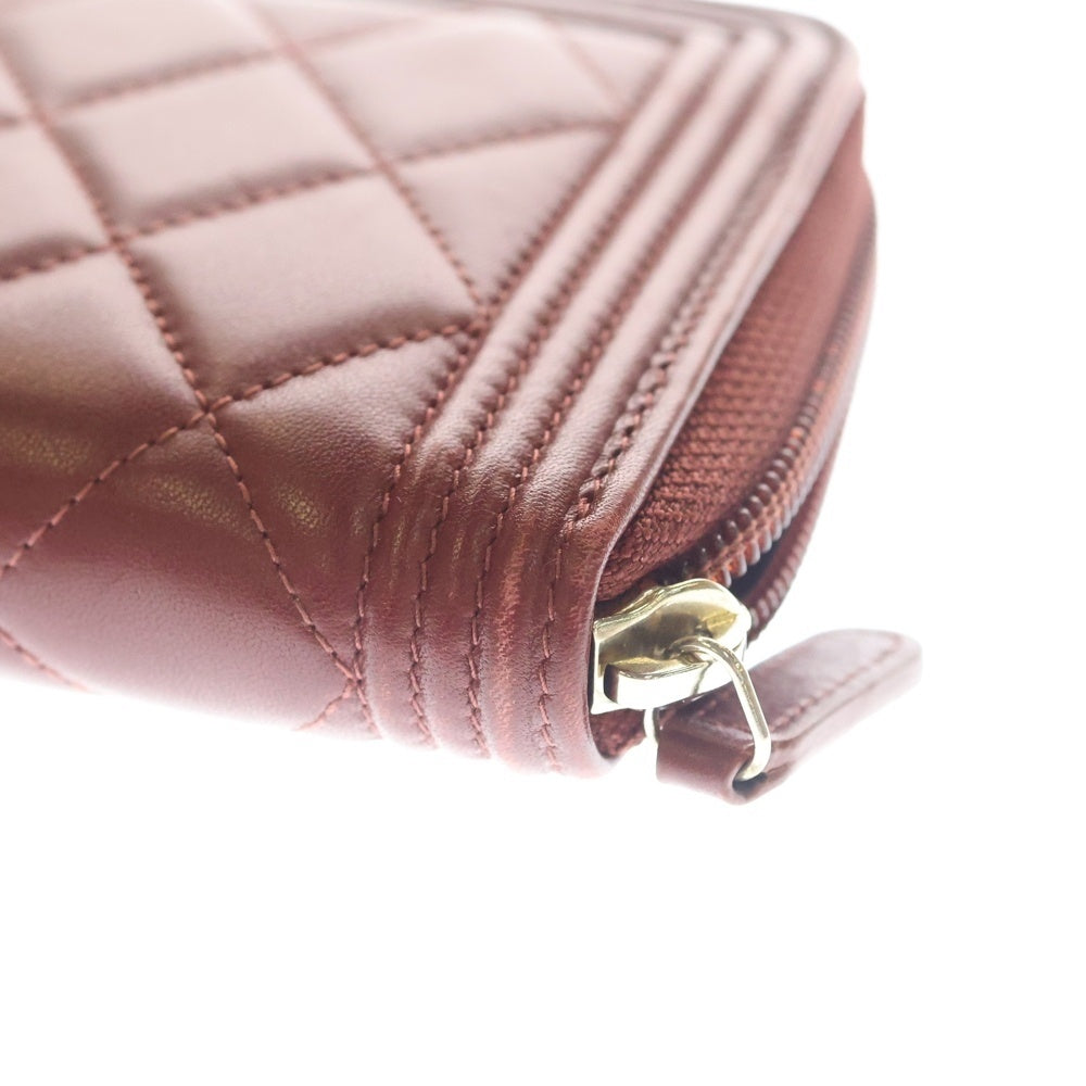 CHANEL(シャネル) ボーイシャネル ロング ジップ ウォレット 長財布 カードケース レッド ラムスキン ゴールド金具 レディース