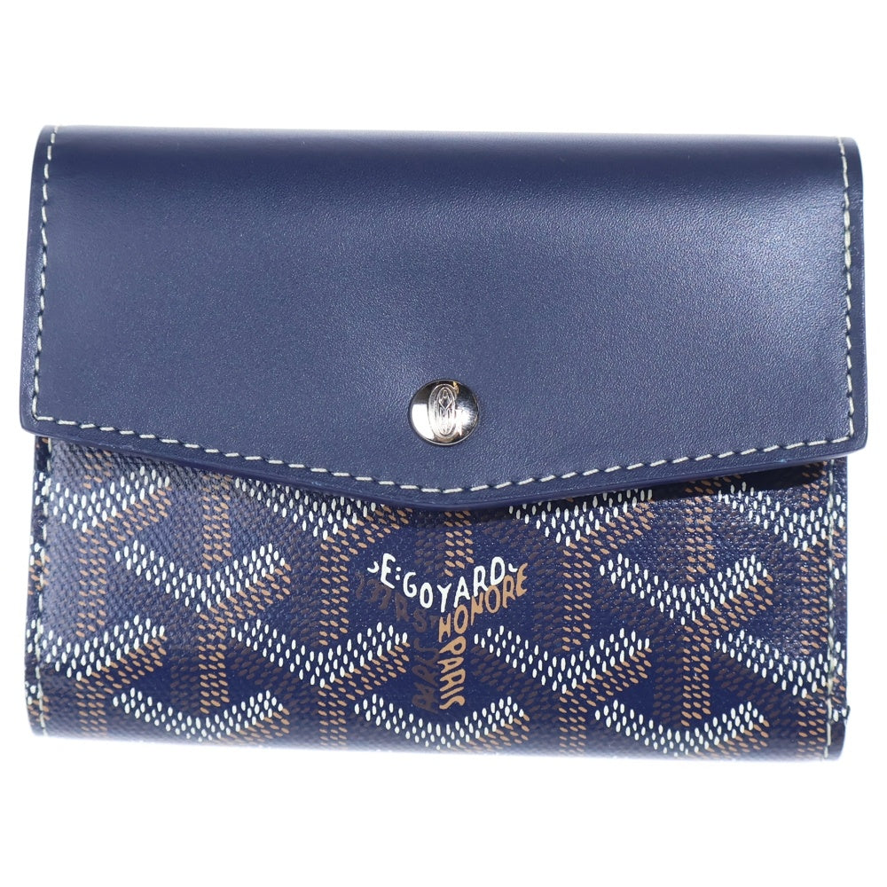 GOYARD(ゴヤール) サン ガブリエル PVC コーティングキャンバス レザー コンパクトウォレット 三つ折り財布 ネイビー レディース