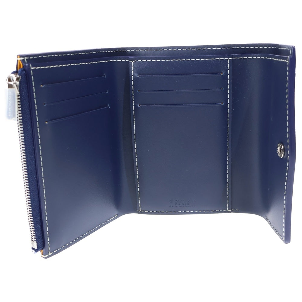 GOYARD(ゴヤール) サン ガブリエル PVC コーティングキャンバス レザー コンパクトウォレット 三つ折り財布 ネイビー レディース