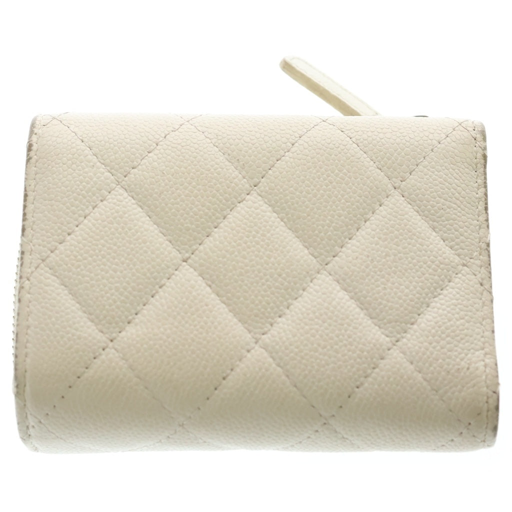CHANEL(シャネル) ラウンドファスナー ミニ財布 ウォレット コインケース ホワイト キャビアスキン ゴールド金具 レディース