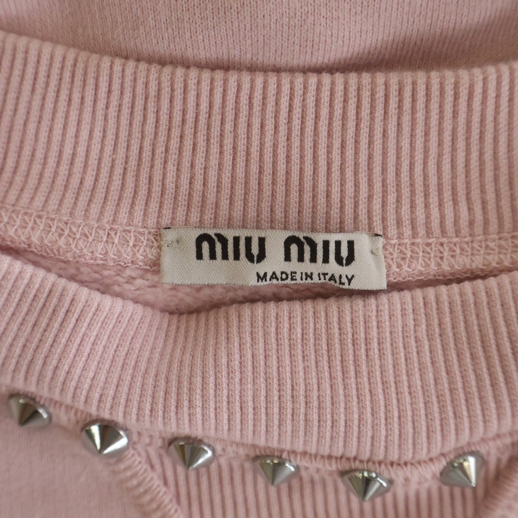 miumiu(ミュウミュウ) 21AW LEAGUE リーグ ロゴプリント スタッズ クルーネック プルオーバー スウェット トレーナー ピンク MJL800 レディース