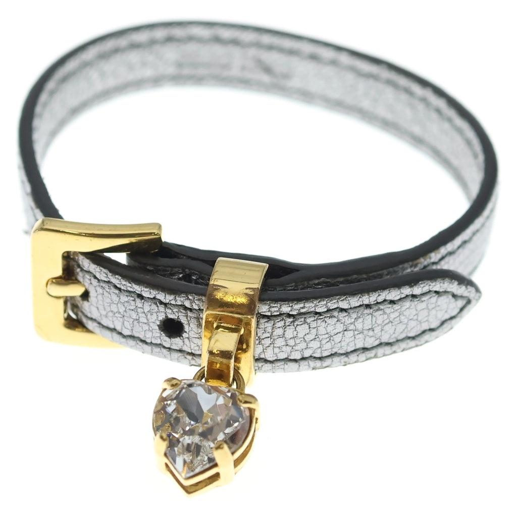 miumiu(ミュウミュウ) マドラス ハートビジュー ブレスレット クロモ シルバー レザー 5IB253 ゴールド金具 レディース
