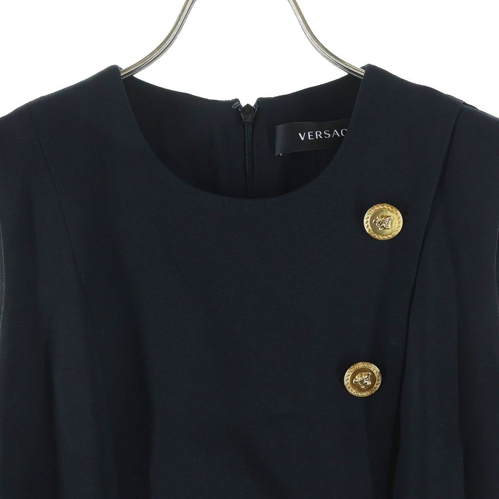 VERSACE(ヴェルサーチ) メデューサボタン リトル ノースリーブ ミディアムワンピース ドレス ブラック レディース A89546S