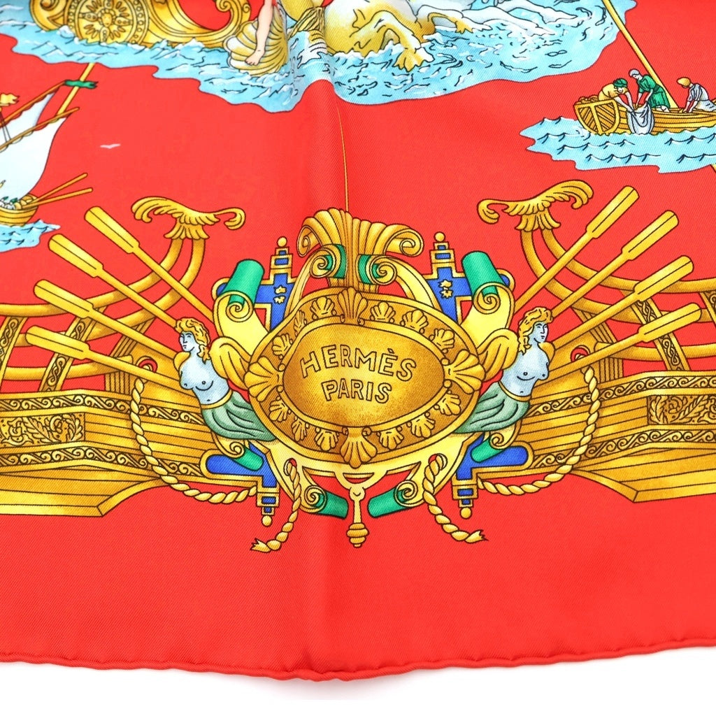 HERMES(エルメス) カレ90 VOILES DE LUMIERE 光の帆船 レッド シルク レディース