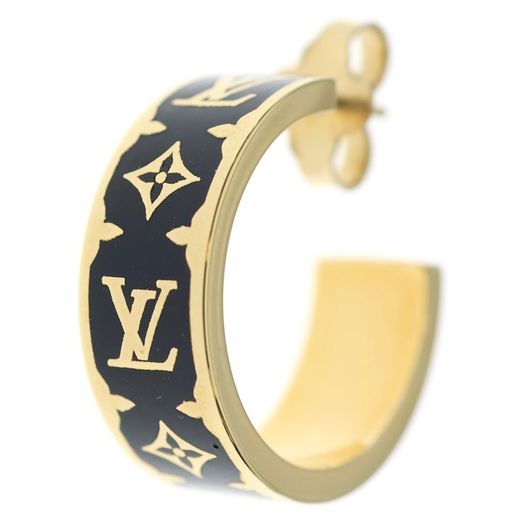 LOUIS VUITTON(ルイヴィトン) ピアス・ナノ グラム エナメル ブラック×ゴールド M01833 レディース